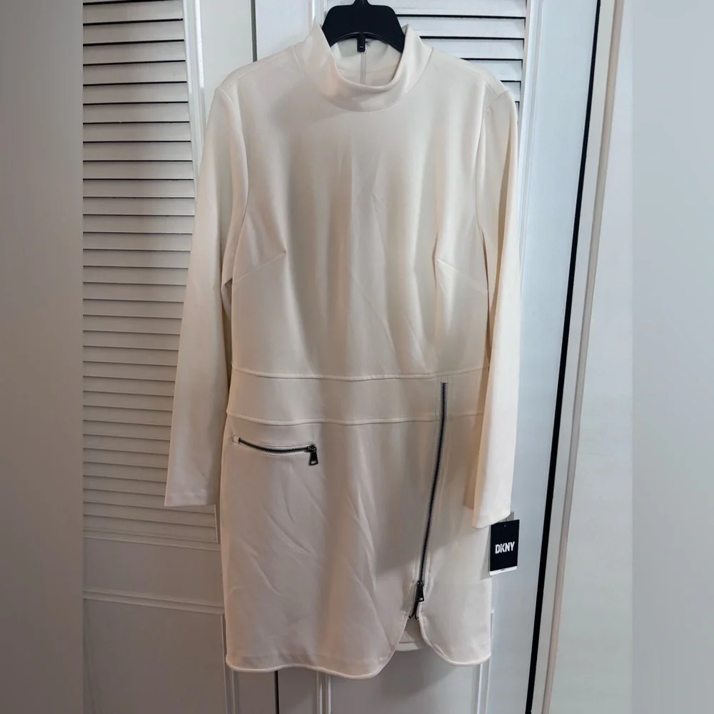 DKNY-NWT Women's Zip-Detail Mock-Neck Long-Sleeve Dress-0270